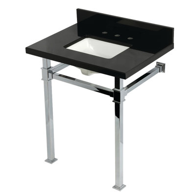 Kingston Brass Monarch 30-Inch Black Granite Console Sink with Stainless Steel Legs (8-Inch, 3-Hole)