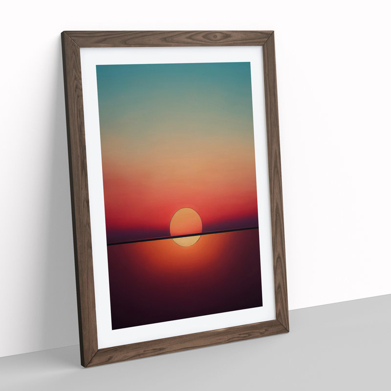 Blissful Abstract Sunset - Wall Art, 66cm H x 48cm W x 2cm D, Walnut Framed, White