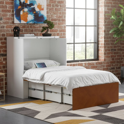 Murphy Bed With Storage Drawer, Foldable Bed Cabinet With Charging Station