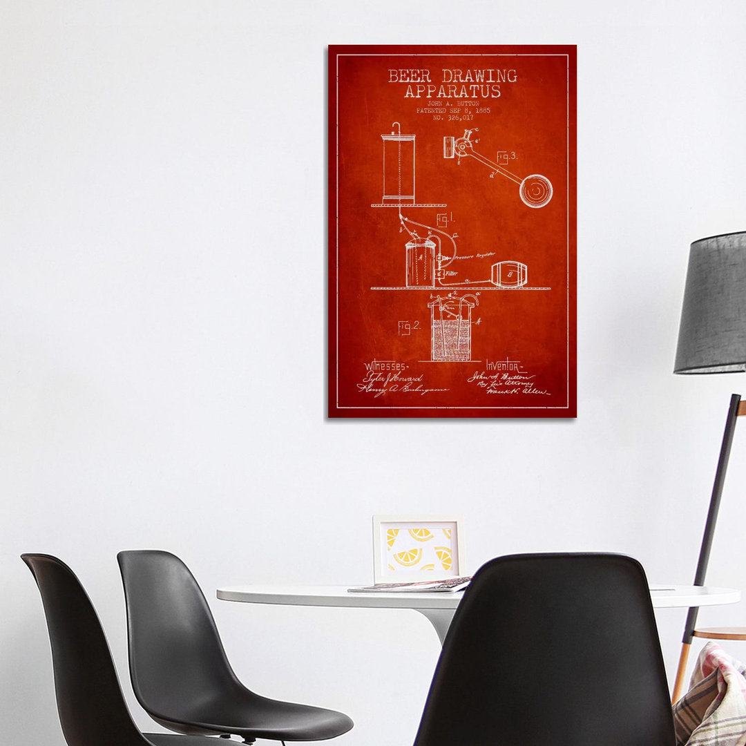 Beer Drawing Red Patent Blueprint von Aged Pixel - Gallery-Wrapped Canvas Giclée on Canvas