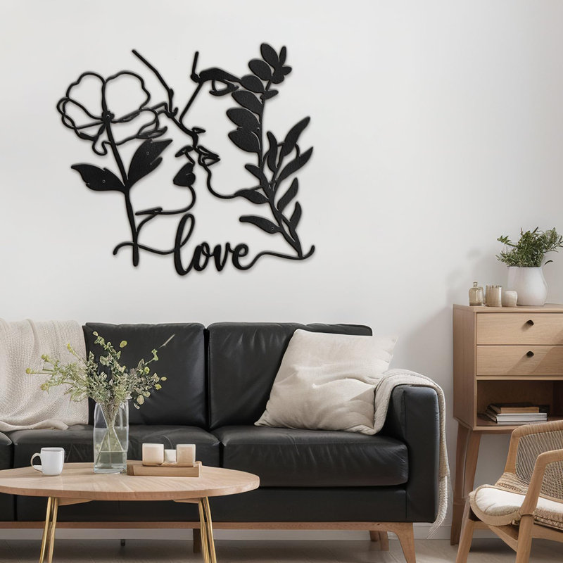 Décoration murale décorative en métal Love Love, H 27,6 po x l 30 po x P 0,05 po, Noir