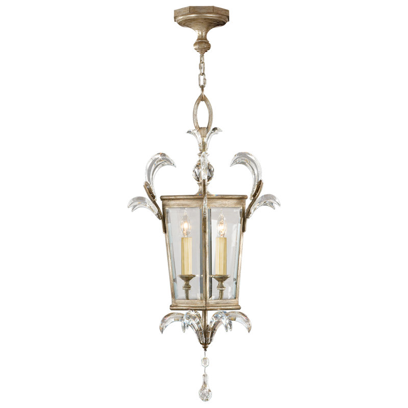 Elegant Silver Leaf 3-Light Chandelier with Beveled Crystal Accents