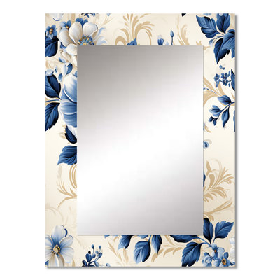 Leary Cobalt Blue Cameo Trellis Victorian Pattern - Floral Mirror, Floral Decorative Wall Mirror, Printed Metal Art