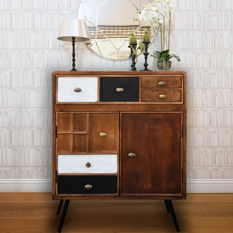 Commode en bois de manguier Sekani avec 1 tiroir et 2 portes