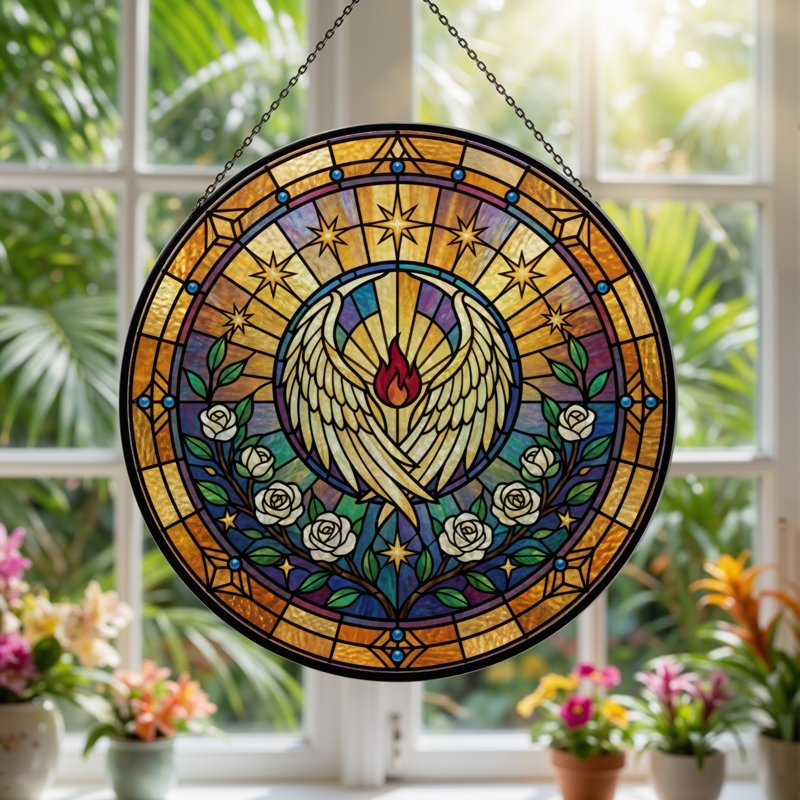 Panneau de vitrail en verre coloré, 7,8 heures, 7.8"H