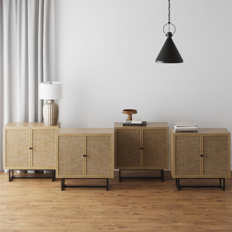 4-Piece Steel Accent Cabinet Set Or TV Stand, Black/Light Oak