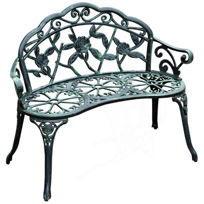 Outdoor Bench, Cast Outdoor Metal Bench With Floral Rose, Entry Way Bench