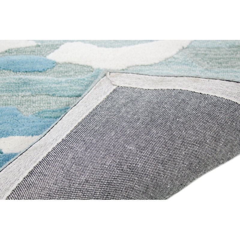 Tapis turquoise en laine touffeté à la main Sevan, Rectangle 5 pi x 7 pi 6 po