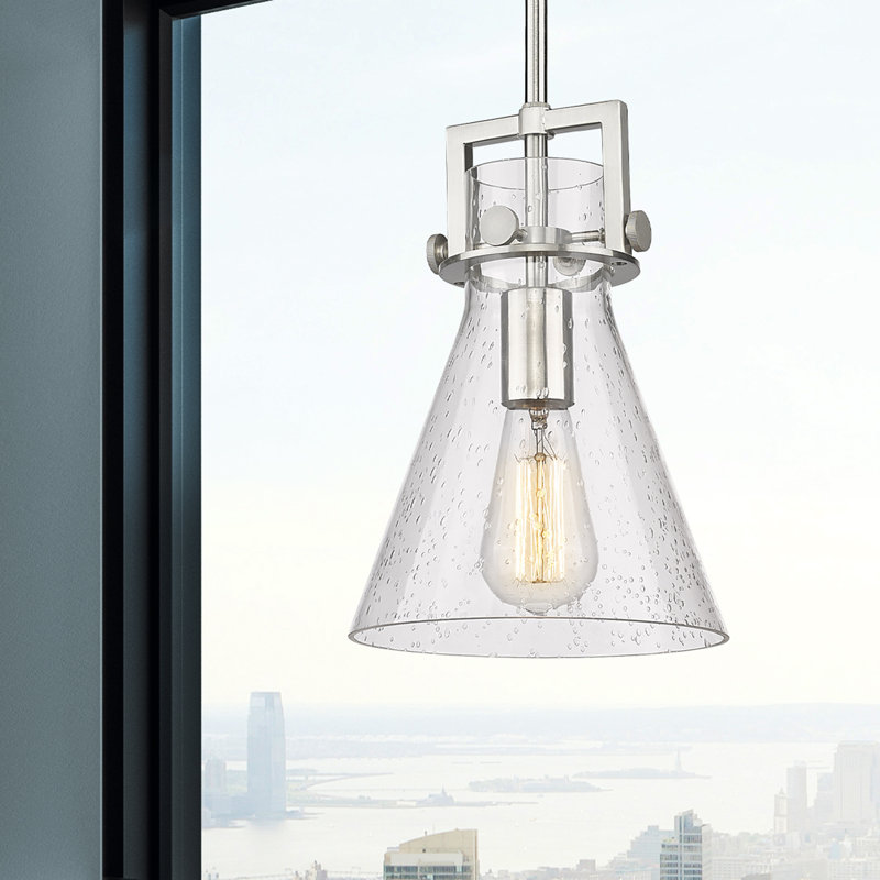 Luminaire suspendu avec tige 30 po Coterie, Bullé, Nickel satiné, H 11,38 po x l 8 po x P 8 po