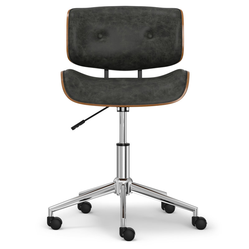 Dax 19"W Adjustable Upholstered Vegan Faux Leather Office Chair with Bentwood Frame and Swivel Base, Distressed Slate Grey