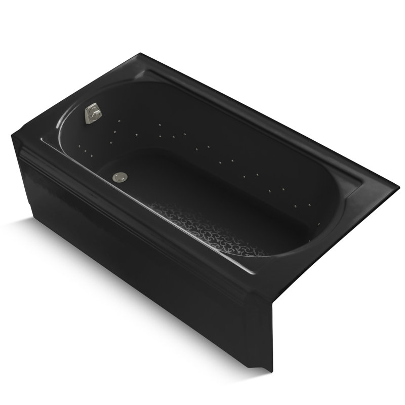 Memoirs 60" x 33.75" Whirlpool Cast Iron Bathtub with Heater, Polished Chrome, Black