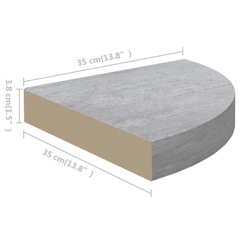 Brailey-Jaii Triangle Corner Shelf, 3.8cm H x 35cm W x 35cm D, Concrete Grey