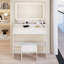 Très grand meuble-lavabo avec miroir à DEL et combinaison de tabourets à coussin souple, interrupteur tactile, 3 couleurs, luminosité réglable, rangement de grande capacité, coiffeuse compacte convenant aux petits espaces