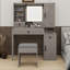 Ensemble de coiffeuse avec miroir lumineux coulissant Farmhouse, coiffeuse en verre avec station de charge, ensemble de meuble-lavabo 4 tiroirs 2 armoires avec tabouret-79513561