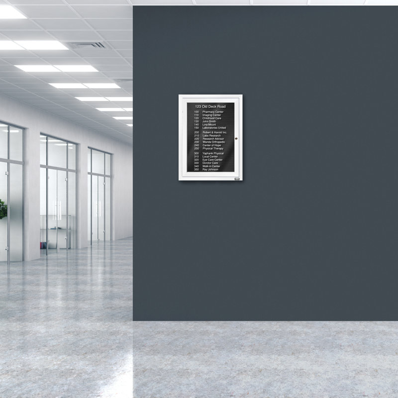 Tableau d'affichage mural fermé pour armoire d'annuaire, Blanc thermolaqué, Un, H 24 po x l 18 po