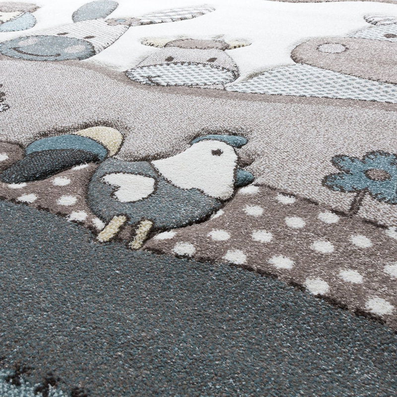 Tapis beige/bleu Rivoli, Carré 4 pi 4 po
