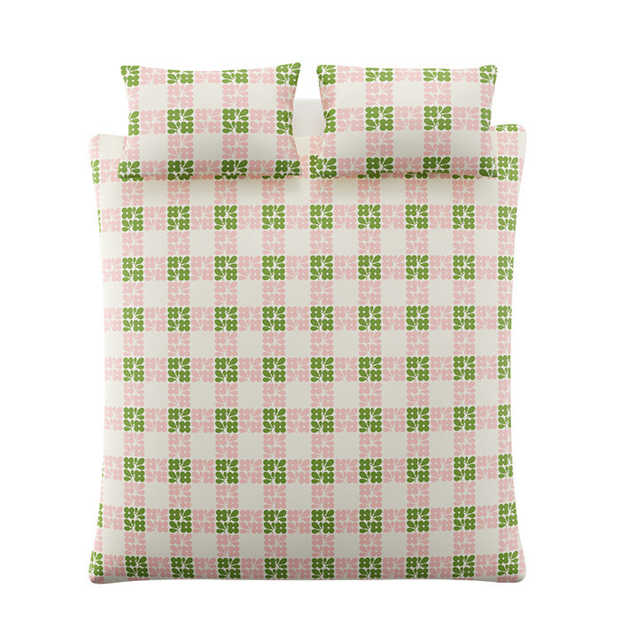 Floret Check Dill Pink 200 Thread Count Bedset, Double Bed (200 x 220 cm)
