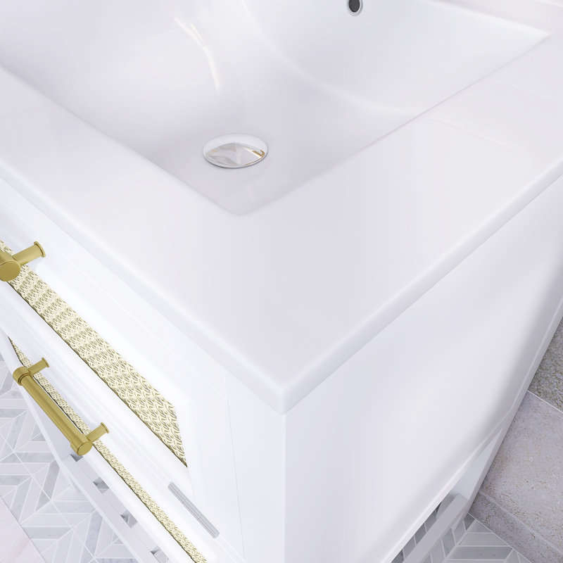 Ensemble de meuble-lavabo autoportant 24 po avec comptoir en céramique 24 po, Blanc / Doré