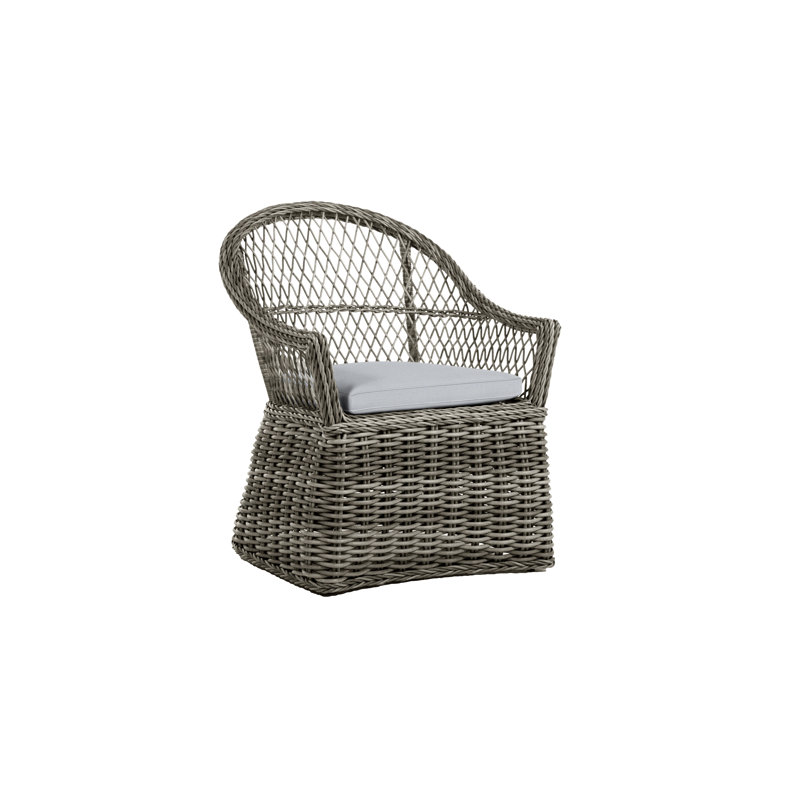 Soho Woven N-Dura Resin Wicker Outdoor Arm Chair, Black, Welt, Linen Chambray