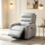 Fauteuil inclinable électrique moderne en similicuir gris pâle avec fonction releveur, inclinaison à 180°, télécommande et poche de rangement latérale