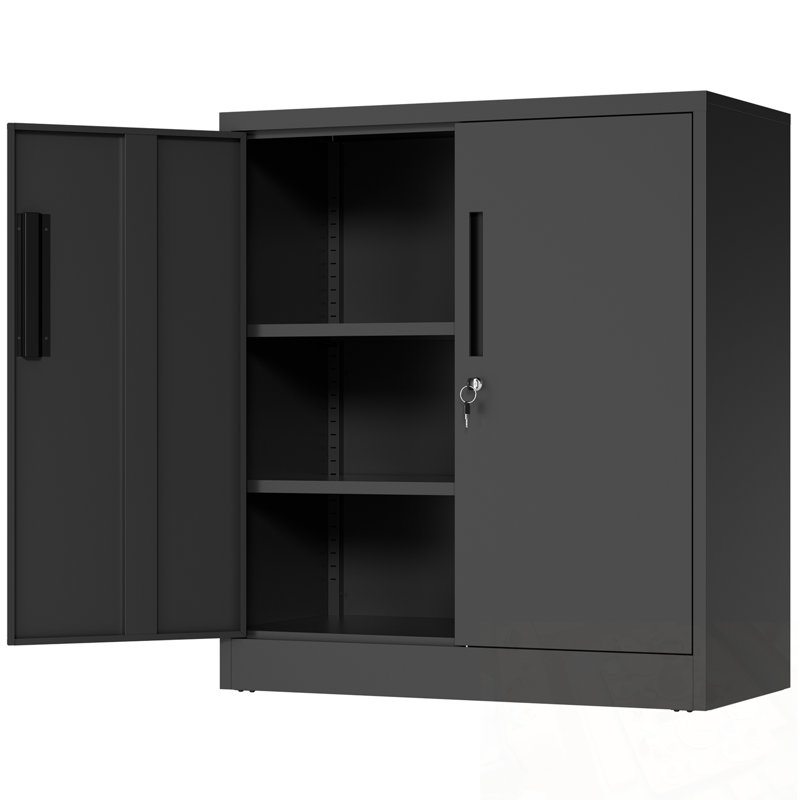 Armoire de rangement en métal avec 2 portes et 2 tablettes réglables