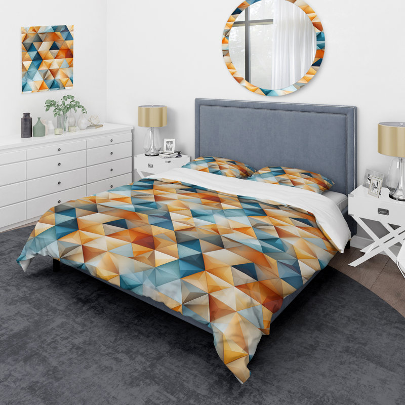 Ensemble de housse de couette orange et bleu, Housse de couette pour très grand lit et 2 très