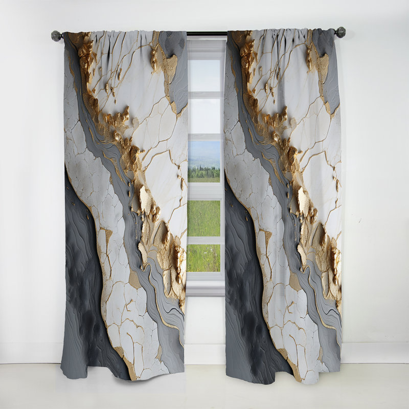 Minimalism White Gold Potteries - Spirals Curtain - Blackout Abstract Curtain - 1 Panels, 52" W x 84" L