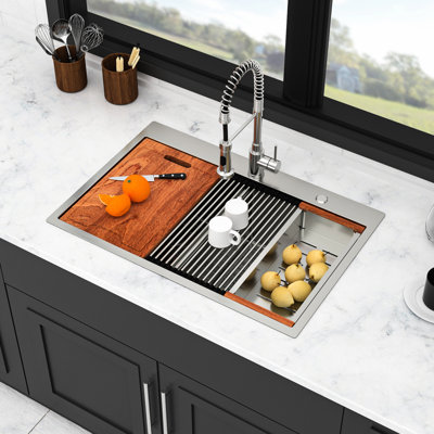33 po x 22 po 10 po évier de cuisine à double cuve 50/50 encastré par le dessus, finition en nickel brossé T304 de calibre 16, coin arrondi R10 pour plus d'espace, revêtement à condensation, poste de travail