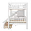 Lit superposé simple au-dessus de simple avec escalier de rangement, escalier en bois massif avec glissière et 2 tiroirs-986782147