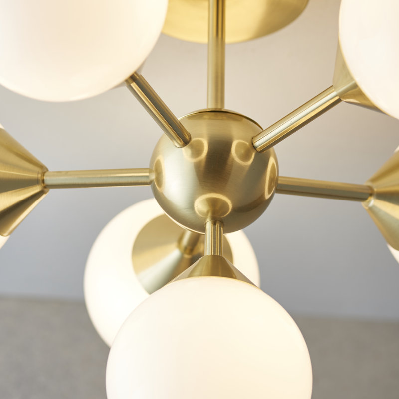 Jaxon Glass Semi Flush Mount, Satin brass/gloss white glass