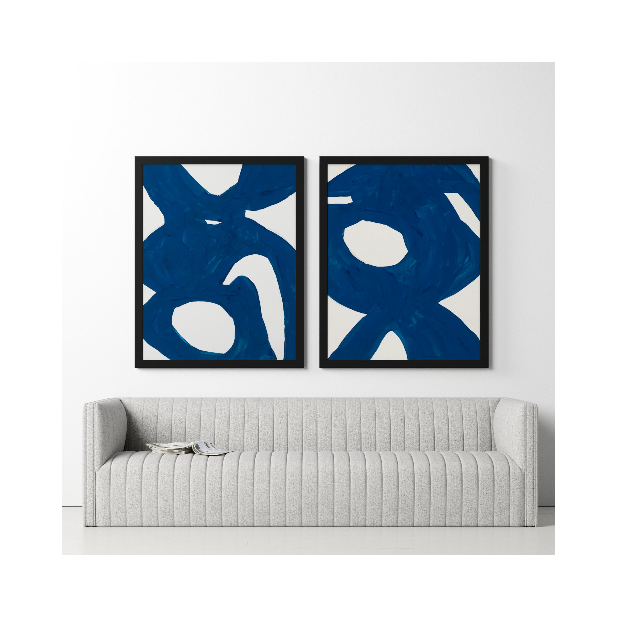 Blue Harmony Set Of 2 by Andrea Stokes, 30" H x 48" W, Black