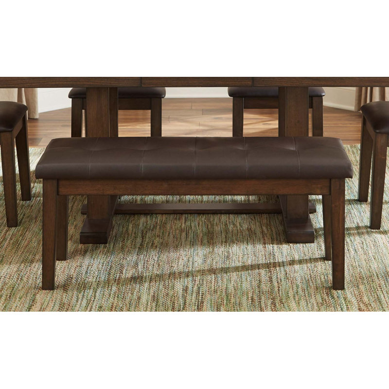 Transitional Wooden Button-Tufted Dining Bench