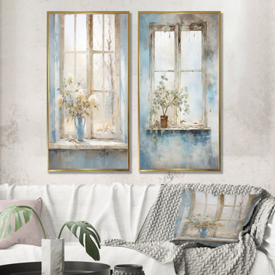Ensemble de 2 fenêtres murales blanches et bleues Minimalisme