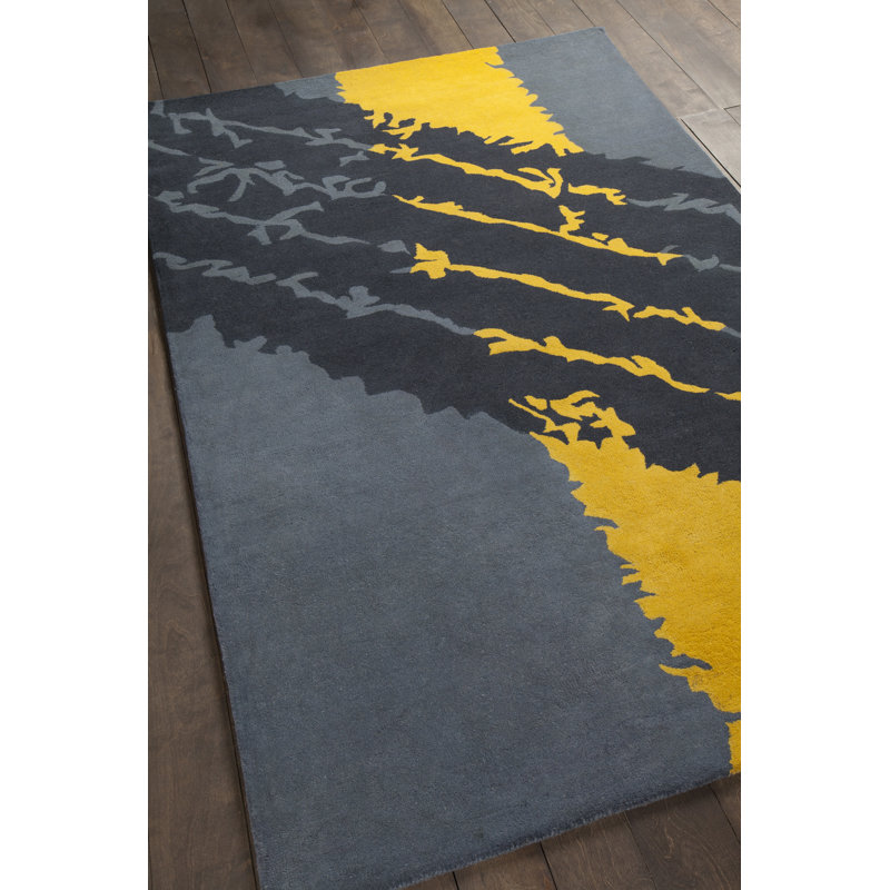 Tapis géométrique abstrait en laine jaune, gris et noir touffeté à la main Blair Authentic, 8 pi x 10 pi