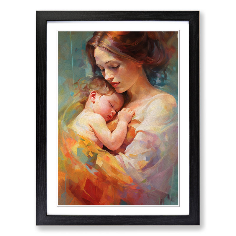 XYZ-FRM-V1223-4560 Mother and Baby Contemporary 1 Piece Single Picture Frame Wall Art, 46cm H x 34cm W x 2cm D, Black