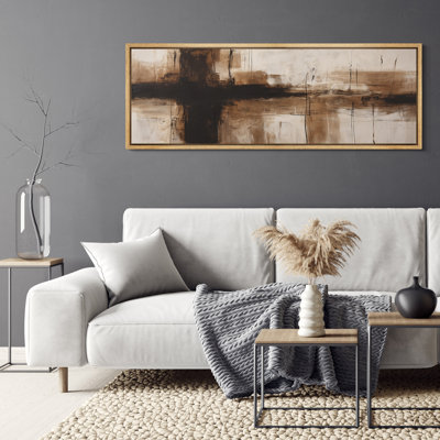 «Neutral Beige and Brown Cross Abstract with Soft Gradient», reproduction d'art encadrée sur toile encadrée