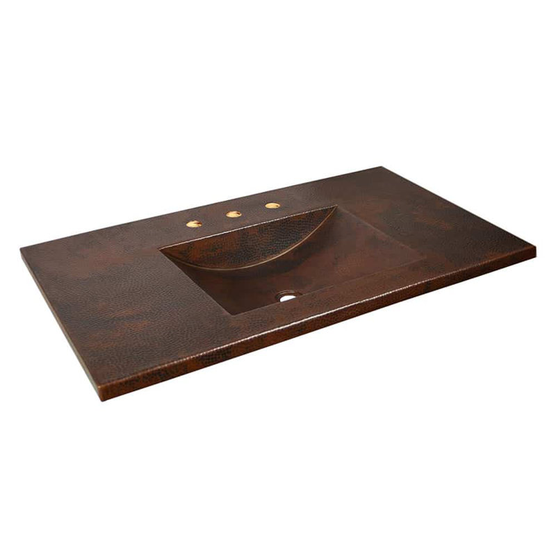 Plateau de meuble-lavabo simple 36,5 po avec lavabo Cozumel, Cuivre antique