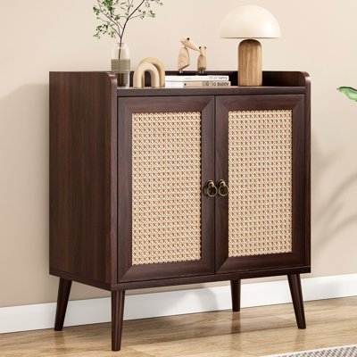 Buffet avec rangement décoratif pour la cuisine, style médiéval, bois de couleur noyer, 15 po de profondeur, 26,4 po de largeur, 30 po de hauteur, Dessert, Baffle
