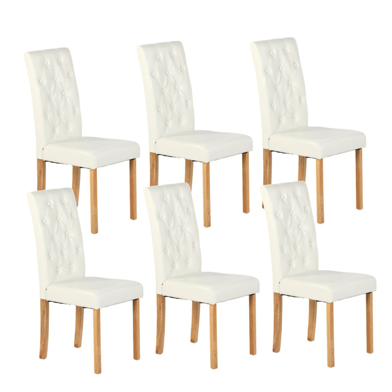 Dining Chair Set Of 6,High Back Kitchen Chair,Button Upholstered Dining Chair,Solid Faux Leather Living Room Chair, Oak