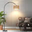 Lampe sur pied Arc Bohemian avec abat-jour en rotin, éclairage intelligent à intensité variable et télécommande