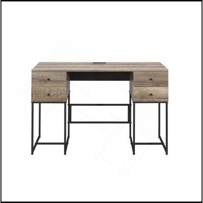 Rustic Oak & Black Finish Wirting Desk W/ USB Port
