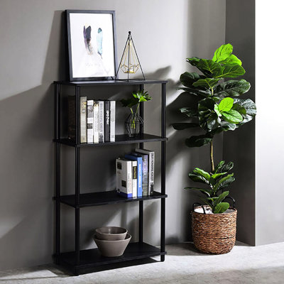 Bibliothèque noire de 12,41 pouces de largeur avec 4 tablettes - Solution de rangement compacte, finition thermolaquée pour la protection