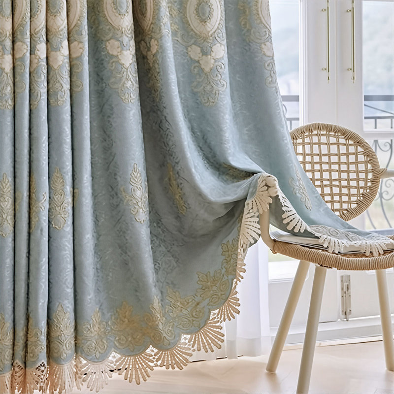 2Pcs Full Blackout Embroidered Curtains, Light Luxury & Elegant, 52" W x 84" L