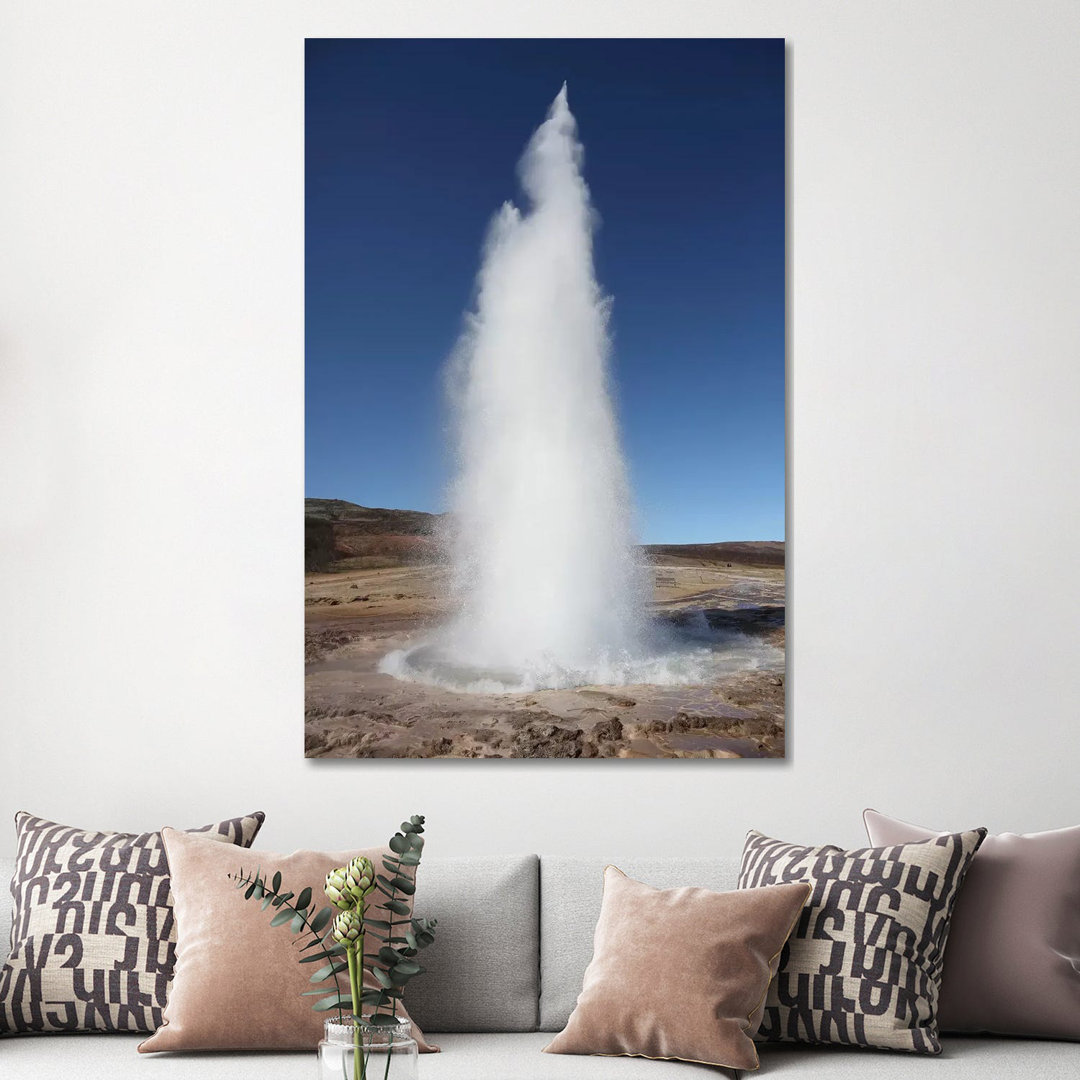 Eruption Of Strokkur Geysir, Haukadalur, Iceland by Richard Roscoe - Wrapped Canvas Print