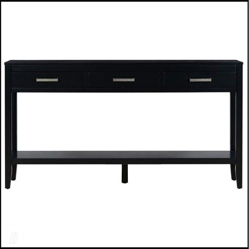 Console contemporaine à 3 tiroirs avec 1 tablette, table d'entrée pour vestibule, couloir, salon, vestibule, couloir, Noir