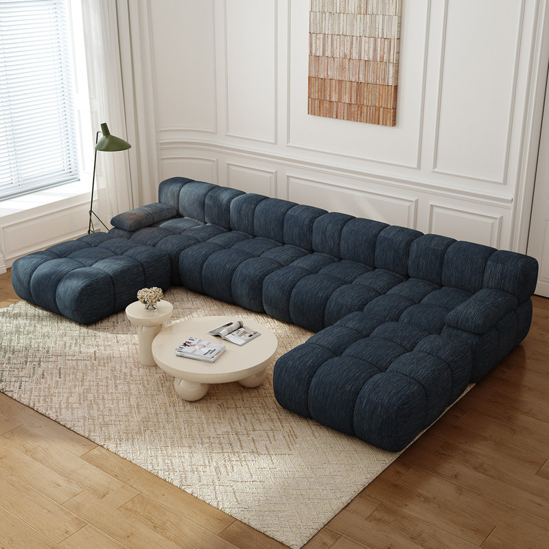Canapé modulaire rembourré en U en velours côtelé 157 pièces de l 157,8 po, Blue, En forme de U