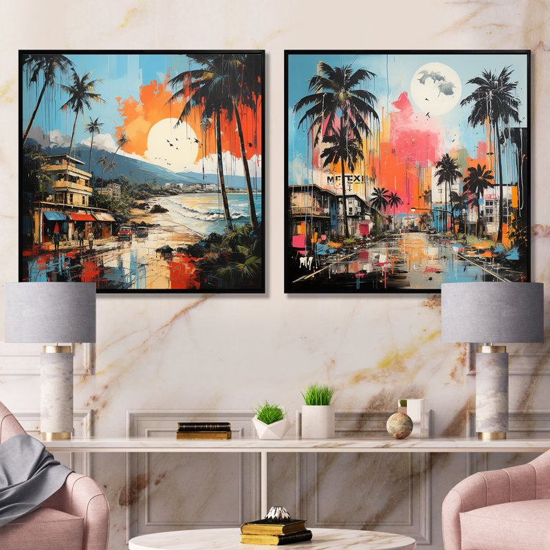Popart Maui Beach Landscape I - Coastal Beach, ensemble de 2 impressions sur toile, Cadre flottant noir