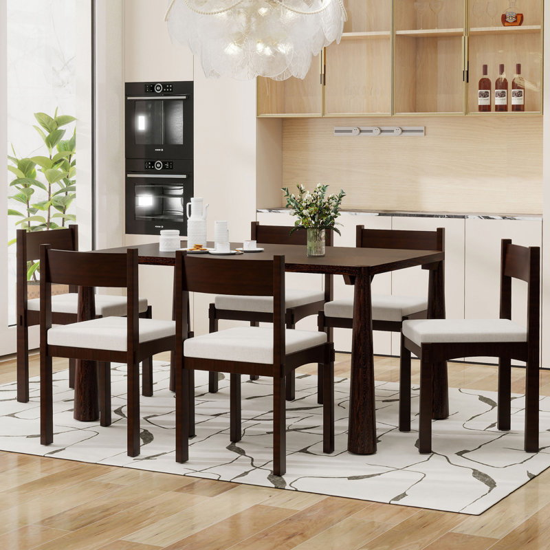 Ensemble de table de salle à manger 7 pièces pour 7 personnes, Espresso
