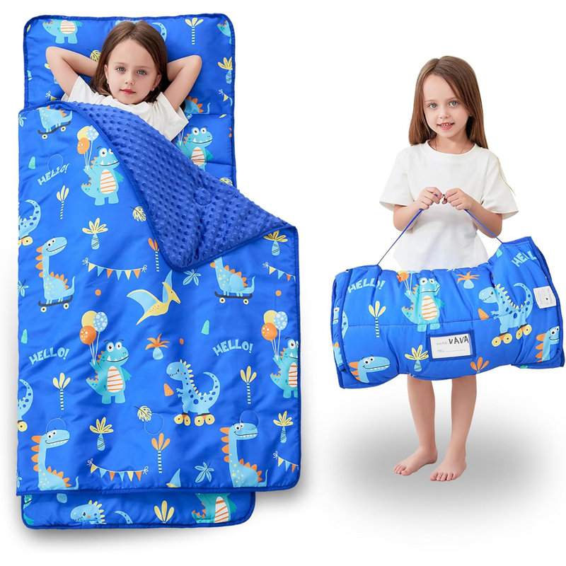 Tapis de sieste avec oreiller et couverture Viviland, Dinosaure bleu
