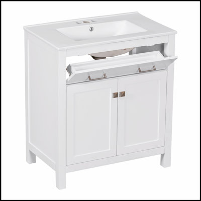 Meuble-lavabo mural moderne de 24 pouces avec 2 tiroirs - Idéal pour les petites salles de bain et maximiser l'espace